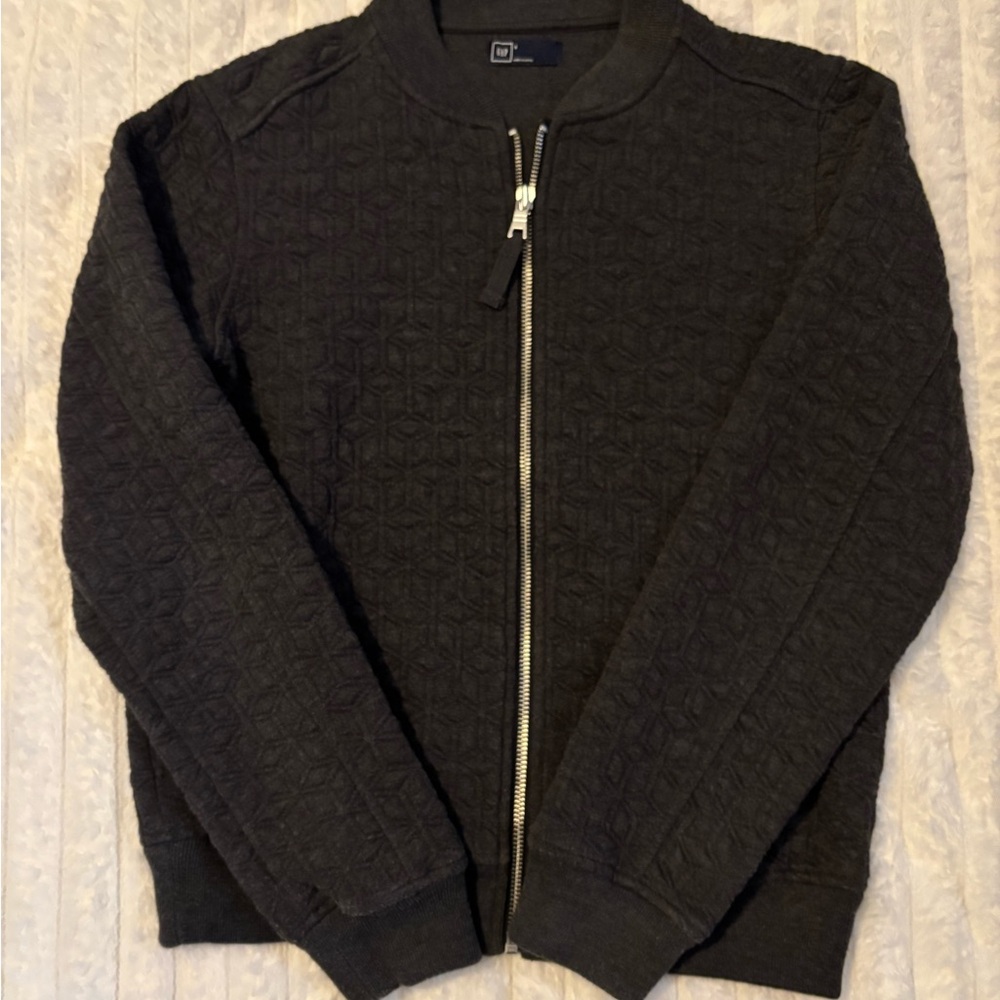 GAP Black Zip Up Sweater with Stand-Up Collar and Ribbed Hem - Picture 5 of 5